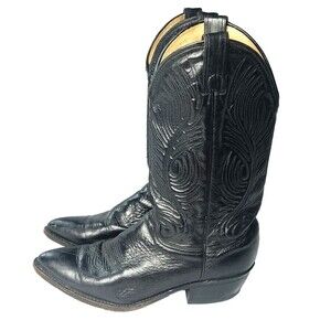 Abilene 6622 Black Leather Western Cowboy Men's Boots Vintage Sz 9.5 D Made USA